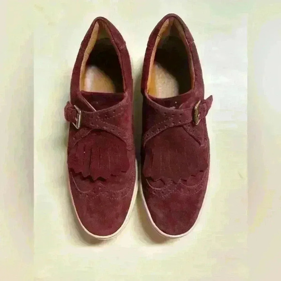 Frye Bordeaux Gemma Kiltie Suede Leather Slip-On Buckle Detail Sneaker Sz 7 - Picture 6 of 7